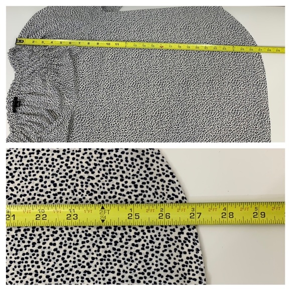 Ann Taylor Dark Navy Blue Abstract Dot White Long Sleeve Blouse Keyhole Front - Picture 16 of 16